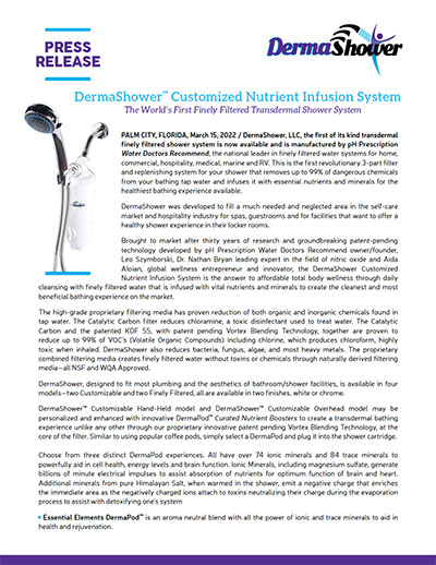 DermaShower March 2022 Press Release